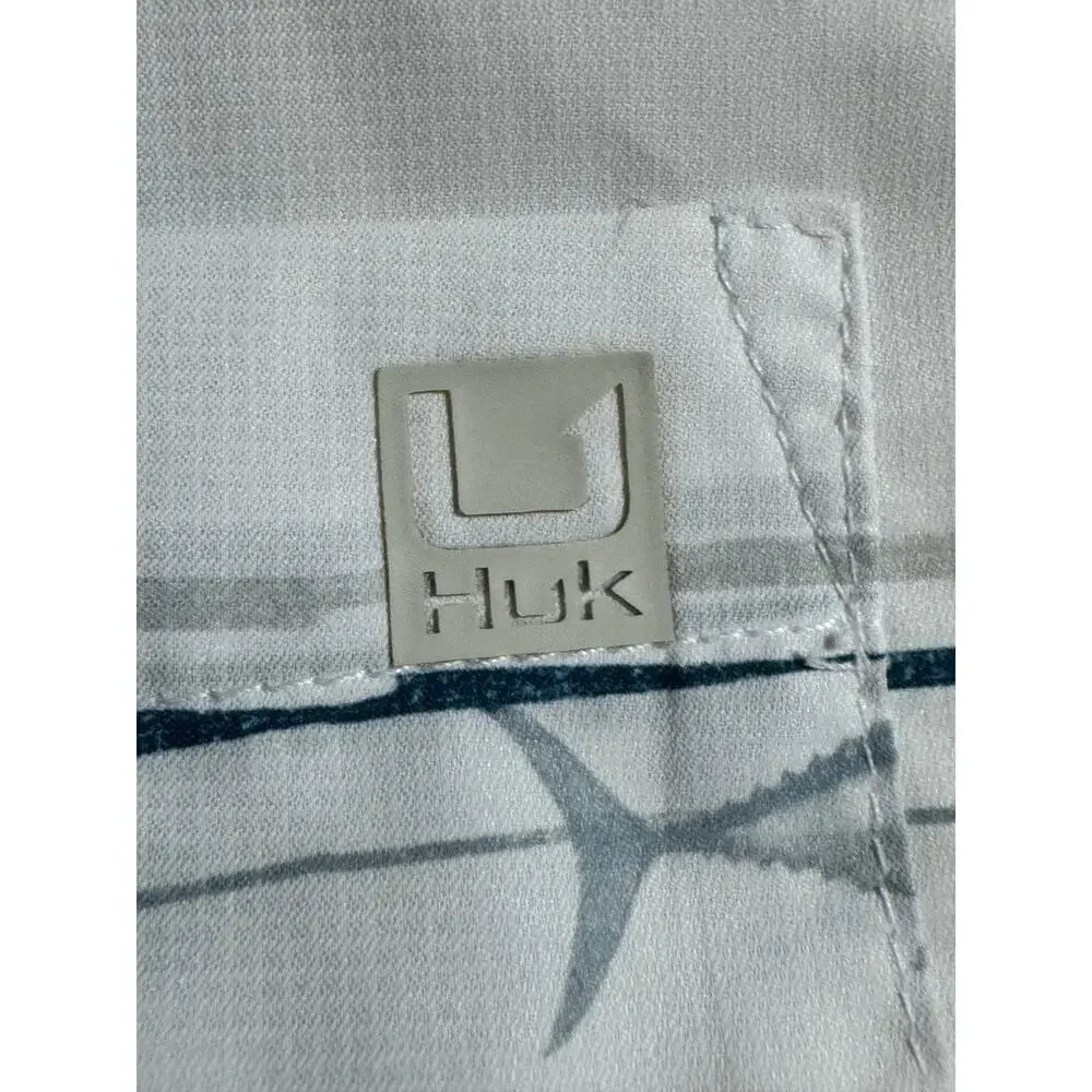 Huk Tuna Pastel Teaser White Stretch Button Up Shirt 2XL